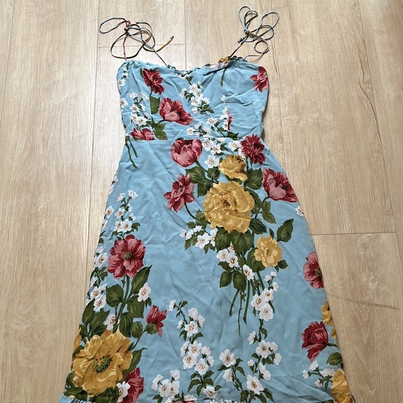 Reformation Ingrid Blue Florist Floral Print Sleeveless Slit Maxi Dress, 8 0854 - Picture 6 of 8